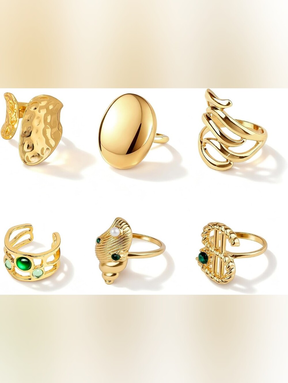 Chunky Gold Rings Open Adjustable Stackable Rings Set 6Pcs - Picture 2 of 5